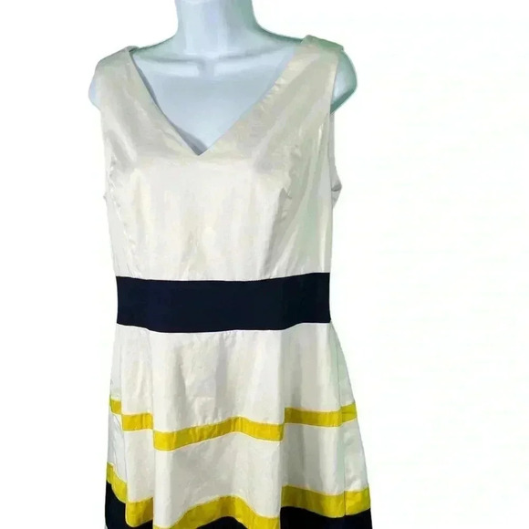 ANNE KLIEN White Colorblock Womens Sleeveless Dress size 10 Navy Blue Gold - Picture 5 of 7